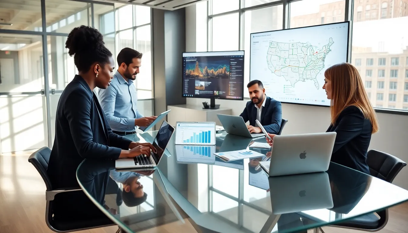 diverse team working on SEO strategies in a modern office.